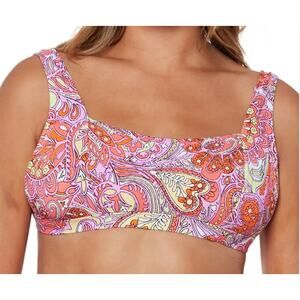 Jessica Simpson Women’s Flower Child Thick Strap Retro Bra Bikini Top Large NWT